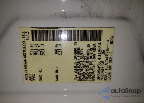 2016 Nissan Maxima 3.5 Sv from USA, damaged, VIN 1N4AA6AP0GC410974